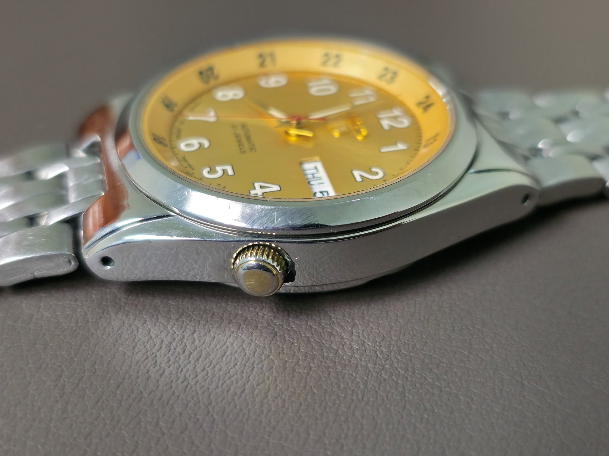 Seiko 5 Automatic 7S26-02C0 Railway Gold Dial 35mm Men's Watch, Perfect